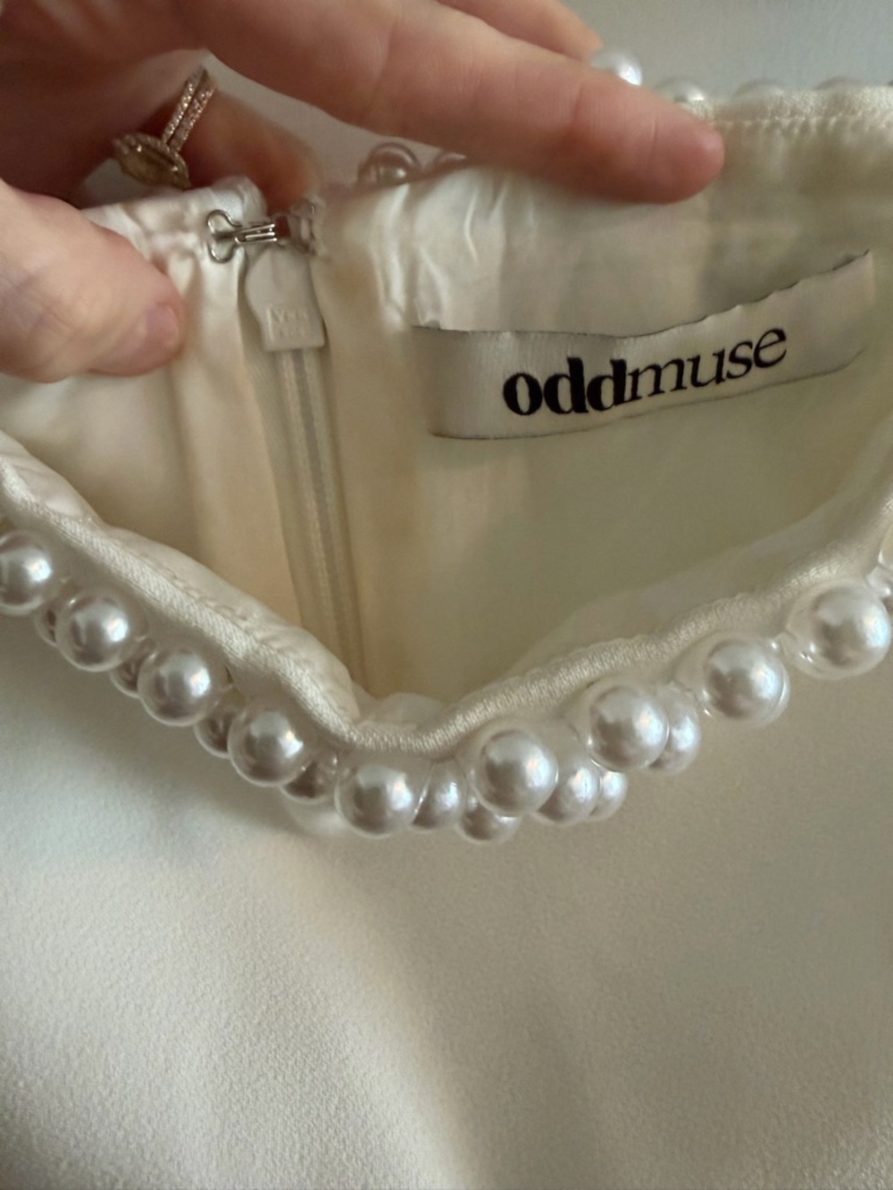 Odd Muse Pearl-Trim Ivory Mini Dress - Picture 2 of 4